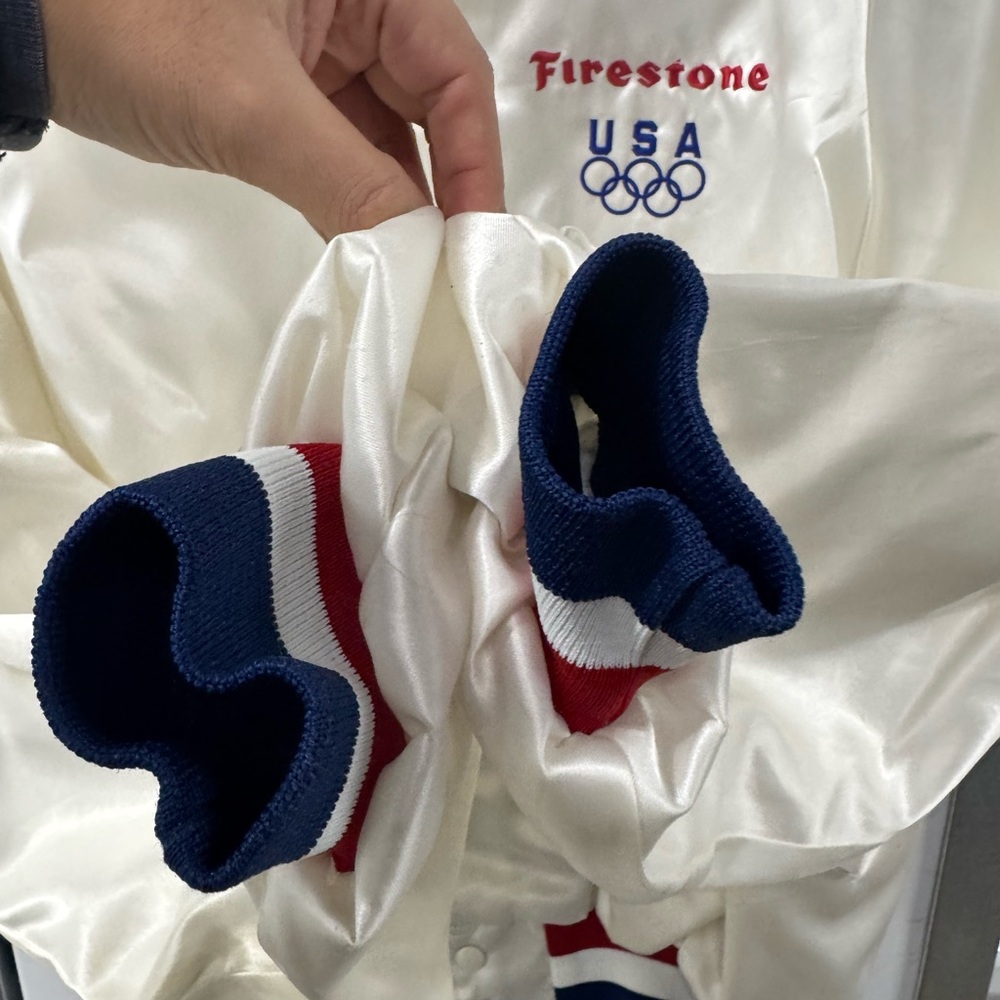 Vintage King Louie USA Team Olympics Firestone Bomber Jacket White Mens XL 80s‎ - Picture 7 of 10